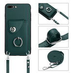 Capa de telemóvel com bolsa para cartões e suporte de anel com cordão longo, para iPhone 8 Plus / 7 Plus