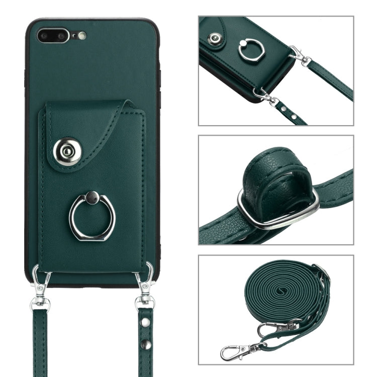 Capa de telemóvel com bolsa para cartões e suporte de anel com cordão longo, para iPhone 8 Plus / 7 Plus