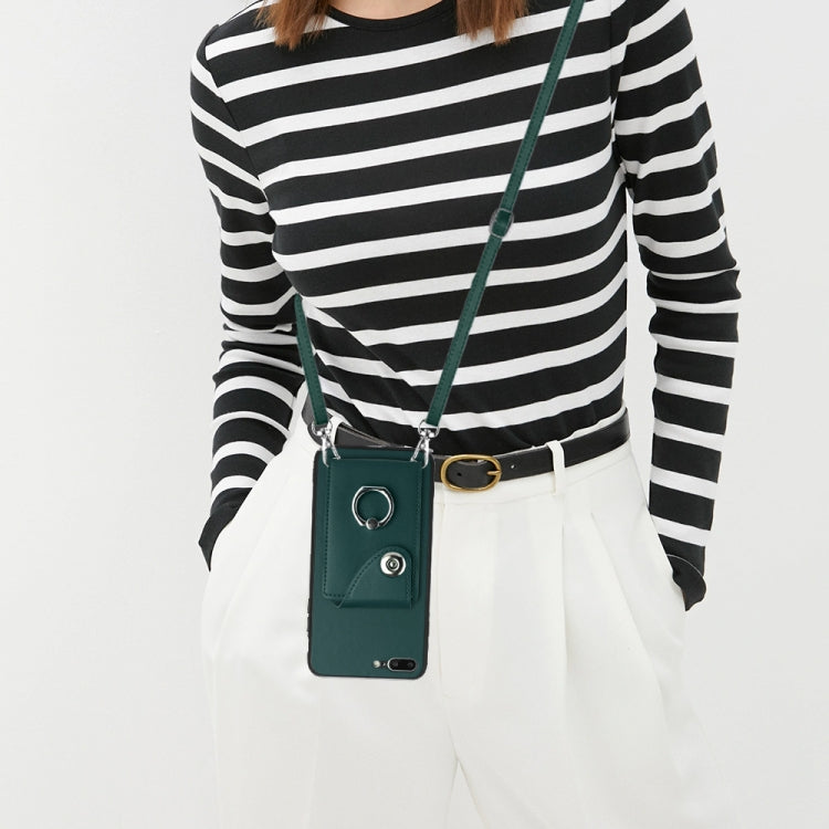 Capa de telemóvel com bolsa para cartões e suporte de anel com cordão longo, para iPhone 8 Plus / 7 Plus