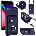 Capa de telemóvel com bolsa para cartões e suporte de anel com cordão longo, para iPhone 8 Plus / 7 Plus