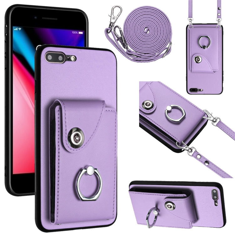 Capa de telemóvel com bolsa para cartões e suporte de anel com cordão longo, para iPhone 8 Plus / 7 Plus