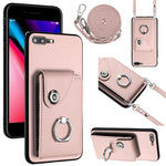 Capa de telemóvel com bolsa para cartões e suporte de anel com cordão longo, para iPhone 8 Plus / 7 Plus