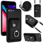 Capa de telemóvel com bolsa para cartões e suporte de anel com cordão longo, para iPhone 8 Plus / 7 Plus