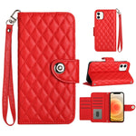 Capa de telemóvel em pele com textura rombica e flip com cordão, para iPhone 11, iPhone 11 Pro, iPhone XS / X, iPhone XR, iPhone XS Max, iPhone 8 Plus / 7 Plus / 6s Plus