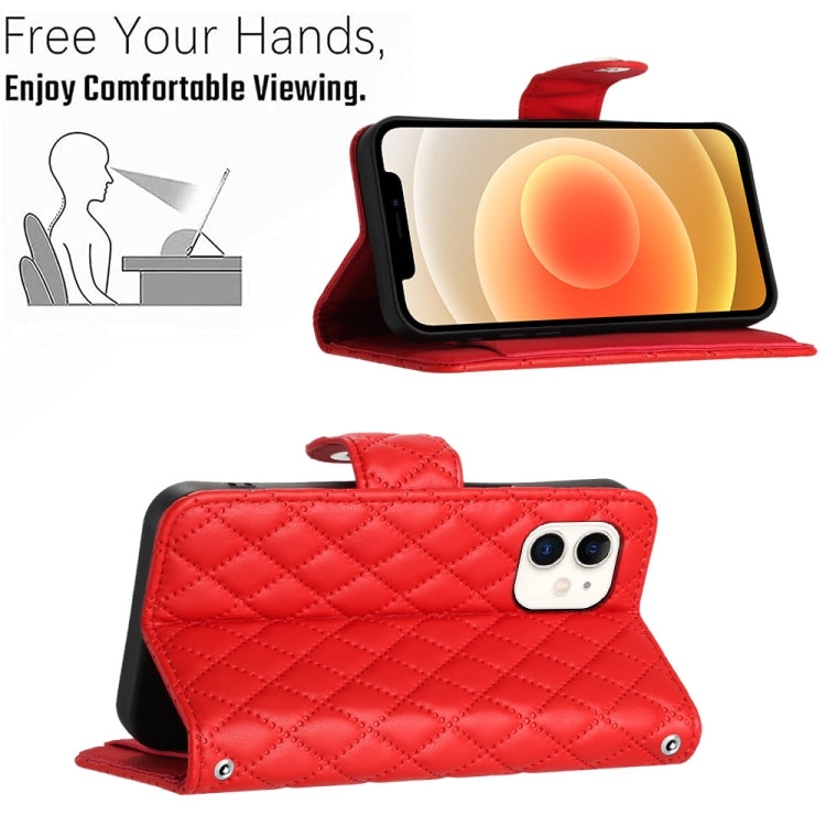 Capa de telemóvel em pele com textura rombica e flip com cordão, para iPhone 11, iPhone 11 Pro, iPhone XS / X, iPhone XR, iPhone XS Max, iPhone 8 Plus / 7 Plus / 6s Plus