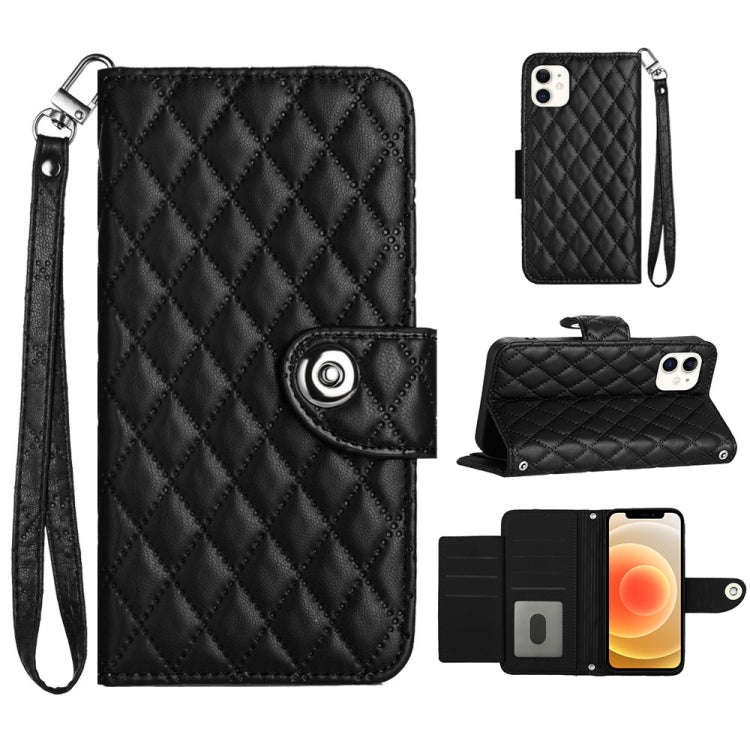 Capa de telemóvel em pele com textura rombica e flip com cordão, para iPhone 11, iPhone 11 Pro, iPhone XS / X, iPhone XR, iPhone XS Max, iPhone 8 Plus / 7 Plus / 6s Plus