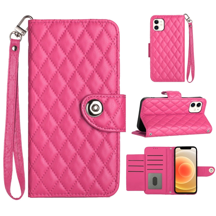 Capa de telemóvel em pele com textura rombica e flip com cordão, para iPhone 11, iPhone 11 Pro, iPhone XS / X, iPhone XR, iPhone XS Max, iPhone 8 Plus / 7 Plus / 6s Plus