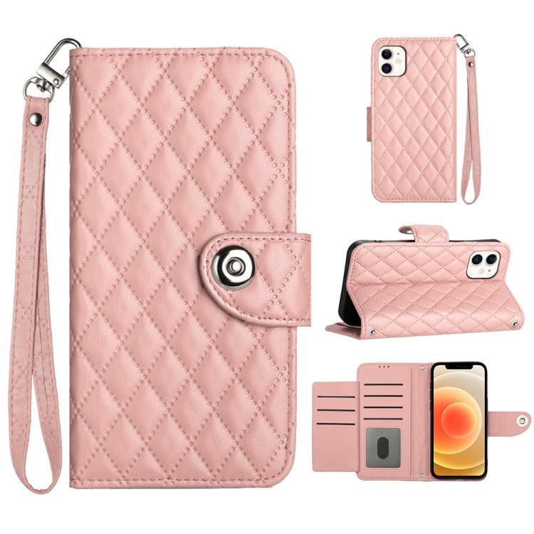 Capa de telemóvel em pele com textura rombica e flip com cordão, para iPhone 11, iPhone 11 Pro, iPhone XS / X, iPhone XR, iPhone XS Max, iPhone 8 Plus / 7 Plus / 6s Plus