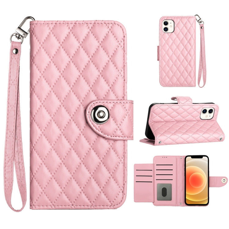Capa de telemóvel em pele com textura rombica e flip com cordão, para iPhone 11, iPhone 11 Pro, iPhone XS / X, iPhone XR, iPhone XS Max, iPhone 8 Plus / 7 Plus / 6s Plus