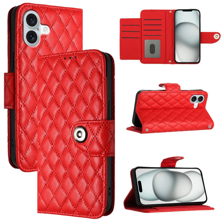 Capa de telemóvel de couro com textura rombica e flip com cordão, para iPhone 17 Pro Max, para iPhone 17 Pro, para iPhone 17, para iPhone Air, para iPhone SE 2024, para iPhone 16 Pro Max, para iPhone 16 Pro, para iPhone 16 Plus