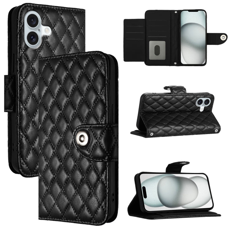 Capa de telemóvel de couro com textura rombica e flip com cordão, para iPhone 17 Pro Max, para iPhone 17 Pro, para iPhone 17, para iPhone Air, para iPhone SE 2024, para iPhone 16 Pro Max, para iPhone 16 Pro, para iPhone 16 Plus