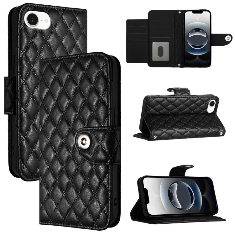 Capa de telemóvel de couro com textura rombica e flip com cordão, para iPhone 17 Pro Max, para iPhone 17 Pro, para iPhone 17, para iPhone Air, para iPhone SE 2024, para iPhone 16 Pro Max, para iPhone 16 Pro, para iPhone 16 Plus