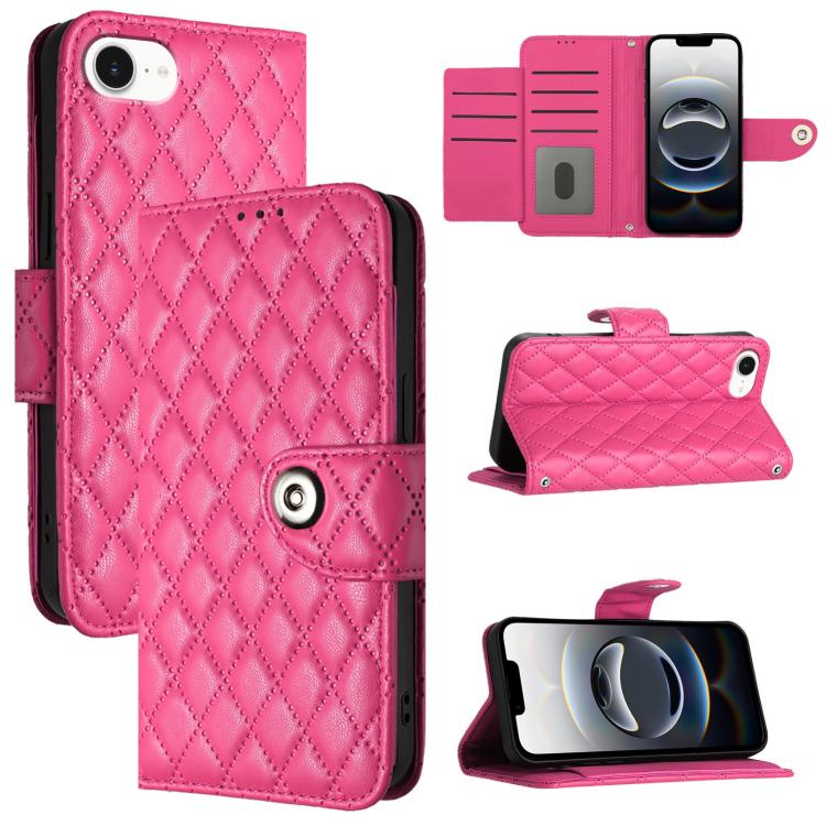 Capa de telemóvel de couro com textura rombica e flip com cordão, para iPhone 17 Pro Max, para iPhone 17 Pro, para iPhone 17, para iPhone Air, para iPhone SE 2024, para iPhone 16 Pro Max, para iPhone 16 Pro, para iPhone 16 Plus