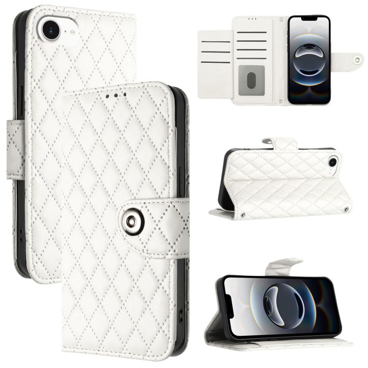 Capa de telemóvel de couro com textura rombica e flip com cordão, para iPhone 17 Pro Max, para iPhone 17 Pro, para iPhone 17, para iPhone Air, para iPhone SE 2024, para iPhone 16 Pro Max, para iPhone 16 Pro, para iPhone 16 Plus
