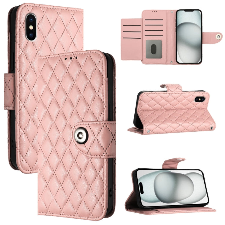 Capa de telemóvel em pele com textura rombica e flip com cordão, para iPhone 11, iPhone 11 Pro, iPhone XS / X, iPhone XR, iPhone XS Max, iPhone 8 Plus / 7 Plus / 6s Plus