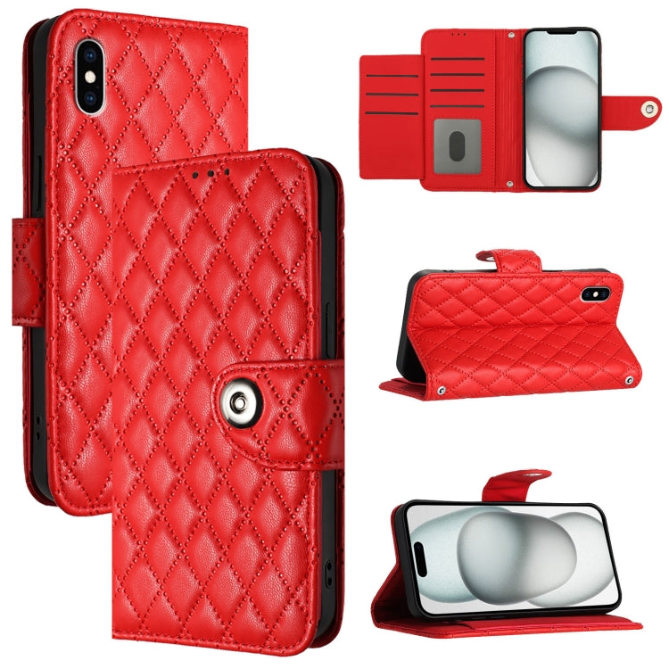 Capa de telemóvel em pele com textura rombica e flip com cordão, para iPhone 11, iPhone 11 Pro, iPhone XS / X, iPhone XR, iPhone XS Max, iPhone 8 Plus / 7 Plus / 6s Plus