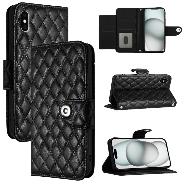 Capa de telemóvel em pele com textura rombica e flip com cordão, para iPhone 11, iPhone 11 Pro, iPhone XS / X, iPhone XR, iPhone XS Max, iPhone 8 Plus / 7 Plus / 6s Plus