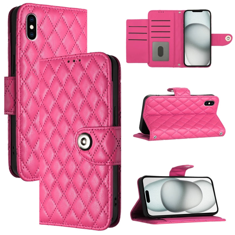 Capa de telemóvel em pele com textura rombica e flip com cordão, para iPhone 11, iPhone 11 Pro, iPhone XS / X, iPhone XR, iPhone XS Max, iPhone 8 Plus / 7 Plus / 6s Plus