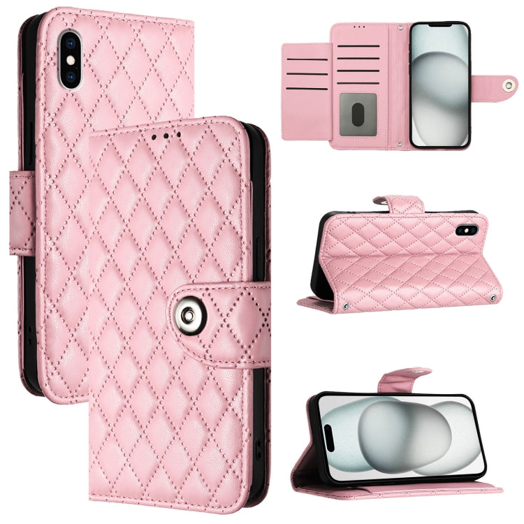 Capa de telemóvel em pele com textura rombica e flip com cordão, para iPhone 11, iPhone 11 Pro, iPhone XS / X, iPhone XR, iPhone XS Max, iPhone 8 Plus / 7 Plus / 6s Plus