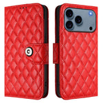 Capa de telemóvel de couro com textura rombica e flip com cordão, para iPhone 17 Pro Max, para iPhone 17 Pro, para iPhone 17, para iPhone Air, para iPhone SE 2024, para iPhone 16 Pro Max, para iPhone 16 Pro, para iPhone 16 Plus