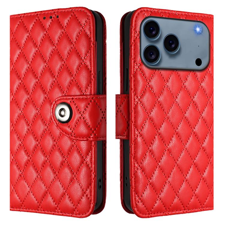Capa de telemóvel de couro com textura rombica e flip com cordão, para iPhone 17 Pro Max, para iPhone 17 Pro, para iPhone 17, para iPhone Air, para iPhone SE 2024, para iPhone 16 Pro Max, para iPhone 16 Pro, para iPhone 16 Plus