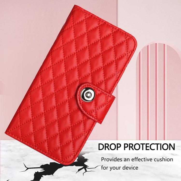 Capa de telemóvel de couro com textura rombica e flip com cordão, para iPhone 17 Pro Max, para iPhone 17 Pro, para iPhone 17, para iPhone Air, para iPhone SE 2024, para iPhone 16 Pro Max, para iPhone 16 Pro, para iPhone 16 Plus