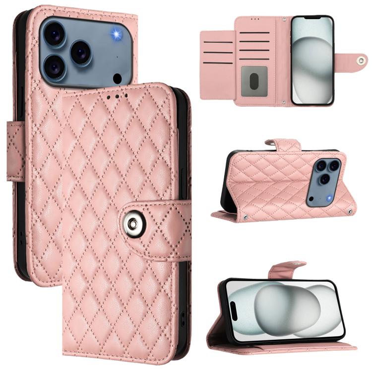 Capa de telemóvel de couro com textura rombica e flip com cordão, para iPhone 17 Pro Max, para iPhone 17 Pro, para iPhone 17, para iPhone Air, para iPhone SE 2024, para iPhone 16 Pro Max, para iPhone 16 Pro, para iPhone 16 Plus