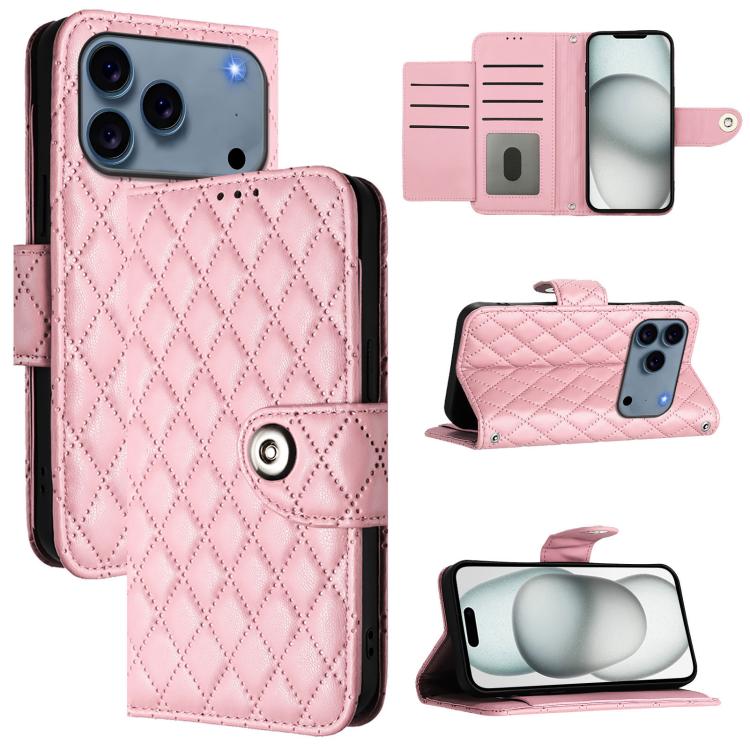 Capa de telemóvel de couro com textura rombica e flip com cordão, para iPhone 17 Pro Max, para iPhone 17 Pro, para iPhone 17, para iPhone Air, para iPhone SE 2024, para iPhone 16 Pro Max, para iPhone 16 Pro, para iPhone 16 Plus