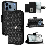 Capa de telemóvel de couro com textura rombica e flip com cordão, para iPhone 17 Pro Max, para iPhone 17 Pro, para iPhone 17, para iPhone Air, para iPhone SE 2024, para iPhone 16 Pro Max, para iPhone 16 Pro, para iPhone 16 Plus