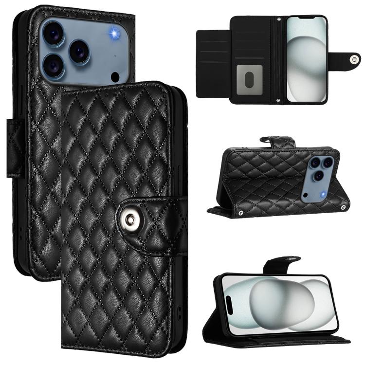 Capa de telemóvel de couro com textura rombica e flip com cordão, para iPhone 17 Pro Max, para iPhone 17 Pro, para iPhone 17, para iPhone Air, para iPhone SE 2024, para iPhone 16 Pro Max, para iPhone 16 Pro, para iPhone 16 Plus