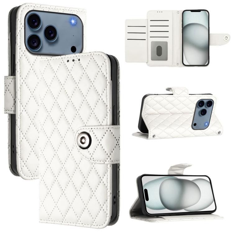 Capa de telemóvel de couro com textura rombica e flip com cordão, para iPhone 17 Pro Max, para iPhone 17 Pro, para iPhone 17, para iPhone Air, para iPhone SE 2024, para iPhone 16 Pro Max, para iPhone 16 Pro, para iPhone 16 Plus