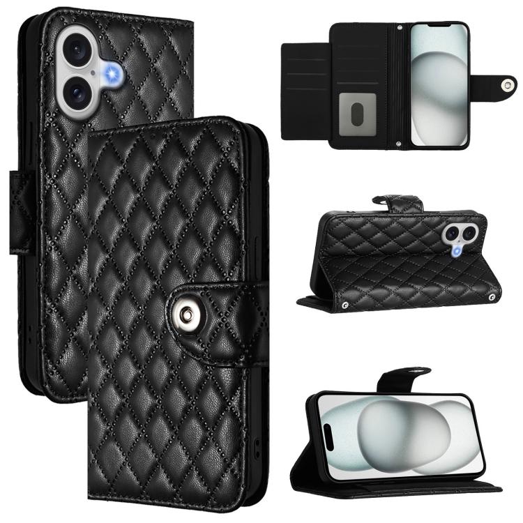 Capa de telemóvel de couro com textura rombica e flip com cordão, para iPhone 17 Pro Max, para iPhone 17 Pro, para iPhone 17, para iPhone Air, para iPhone SE 2024, para iPhone 16 Pro Max, para iPhone 16 Pro, para iPhone 16 Plus