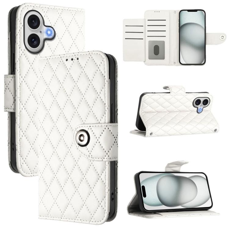 Capa de telemóvel de couro com textura rombica e flip com cordão, para iPhone 17 Pro Max, para iPhone 17 Pro, para iPhone 17, para iPhone Air, para iPhone SE 2024, para iPhone 16 Pro Max, para iPhone 16 Pro, para iPhone 16 Plus