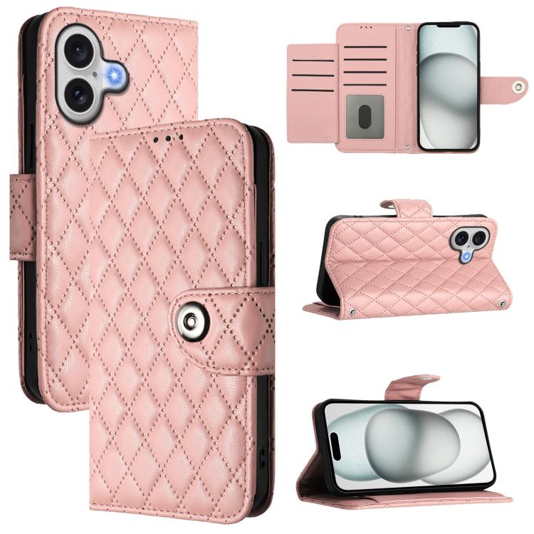 Capa de telemóvel de couro com textura rombica e flip com cordão, para iPhone 17 Pro Max, para iPhone 17 Pro, para iPhone 17, para iPhone Air, para iPhone SE 2024, para iPhone 16 Pro Max, para iPhone 16 Pro, para iPhone 16 Plus