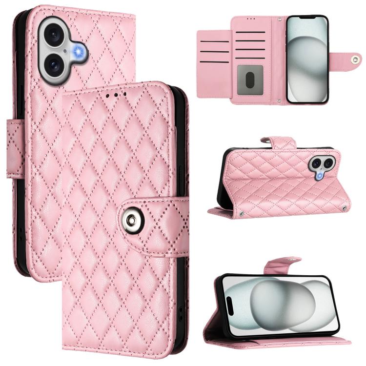 Capa de telemóvel de couro com textura rombica e flip com cordão, para iPhone 17 Pro Max, para iPhone 17 Pro, para iPhone 17, para iPhone Air, para iPhone SE 2024, para iPhone 16 Pro Max, para iPhone 16 Pro, para iPhone 16 Plus