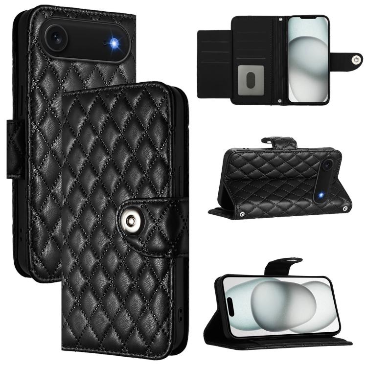 Capa de telemóvel de couro com textura rombica e flip com cordão, para iPhone 17 Pro Max, para iPhone 17 Pro, para iPhone 17, para iPhone Air, para iPhone SE 2024, para iPhone 16 Pro Max, para iPhone 16 Pro, para iPhone 16 Plus