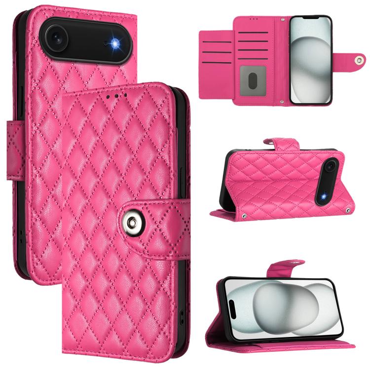 Capa de telemóvel de couro com textura rombica e flip com cordão, para iPhone 17 Pro Max, para iPhone 17 Pro, para iPhone 17, para iPhone Air, para iPhone SE 2024, para iPhone 16 Pro Max, para iPhone 16 Pro, para iPhone 16 Plus