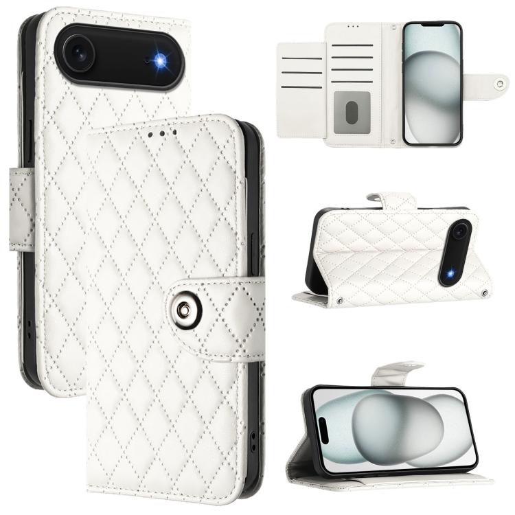 Capa de telemóvel de couro com textura rombica e flip com cordão, para iPhone 17 Pro Max, para iPhone 17 Pro, para iPhone 17, para iPhone Air, para iPhone SE 2024, para iPhone 16 Pro Max, para iPhone 16 Pro, para iPhone 16 Plus