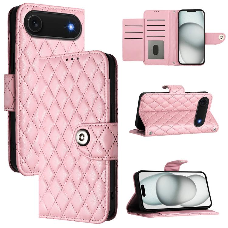 Capa de telemóvel de couro com textura rombica e flip com cordão, para iPhone 17 Pro Max, para iPhone 17 Pro, para iPhone 17, para iPhone Air, para iPhone SE 2024, para iPhone 16 Pro Max, para iPhone 16 Pro, para iPhone 16 Plus