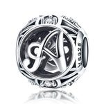 Acessórios para Pulseira e Colar DIY com Contas de Letras Inglesas em Prata Esterlina S925, A, B, C, D, E, F, G, H, I, J, K, L, M, N, O, P, Q, R, S, T, U, V, W, X, Y, Z