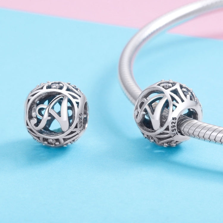 Acessórios para Pulseira e Colar DIY com Contas de Letras Inglesas em Prata Esterlina S925, A, B, C, D, E, F, G, H, I, J, K, L, M, N, O, P, Q, R, S, T, U, V, W, X, Y, Z