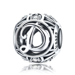 Acessórios para Pulseira e Colar DIY com Contas de Letras Inglesas em Prata Esterlina S925, A, B, C, D, E, F, G, H, I, J, K, L, M, N, O, P, Q, R, S, T, U, V, W, X, Y, Z