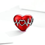 Acessórios DIY para Pulseira e Colar com Pendente de Coração de Amor, Batimento Cardíaco Vermelho e Ilustração de Linha de Coração em Prata Esterlina S925