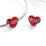 Acessórios DIY para Pulseira e Colar com Pendente de Coração de Amor, Batimento Cardíaco Vermelho e Ilustração de Linha de Coração em Prata Esterlina S925