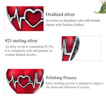 Acessórios DIY para Pulseira e Colar com Pendente de Coração de Amor, Batimento Cardíaco Vermelho e Ilustração de Linha de Coração em Prata Esterlina S925
