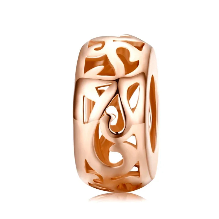 Acessórios DIY para Pulseira com Pérola em Prata Esterlina S925, Contas Soltas em Ouro Rosa Oco