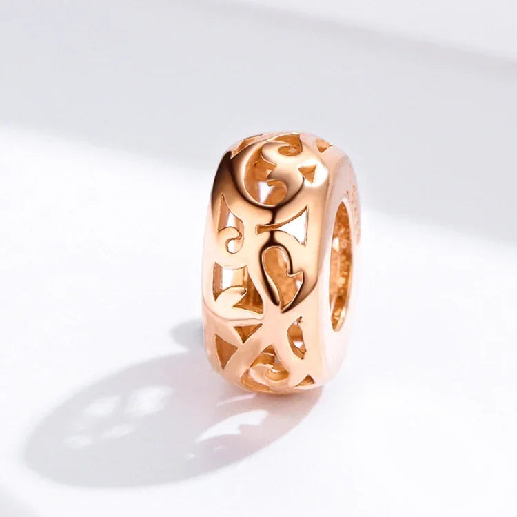 Acessórios DIY para Pulseira com Pérola em Prata Esterlina S925, Contas Soltas em Ouro Rosa Oco