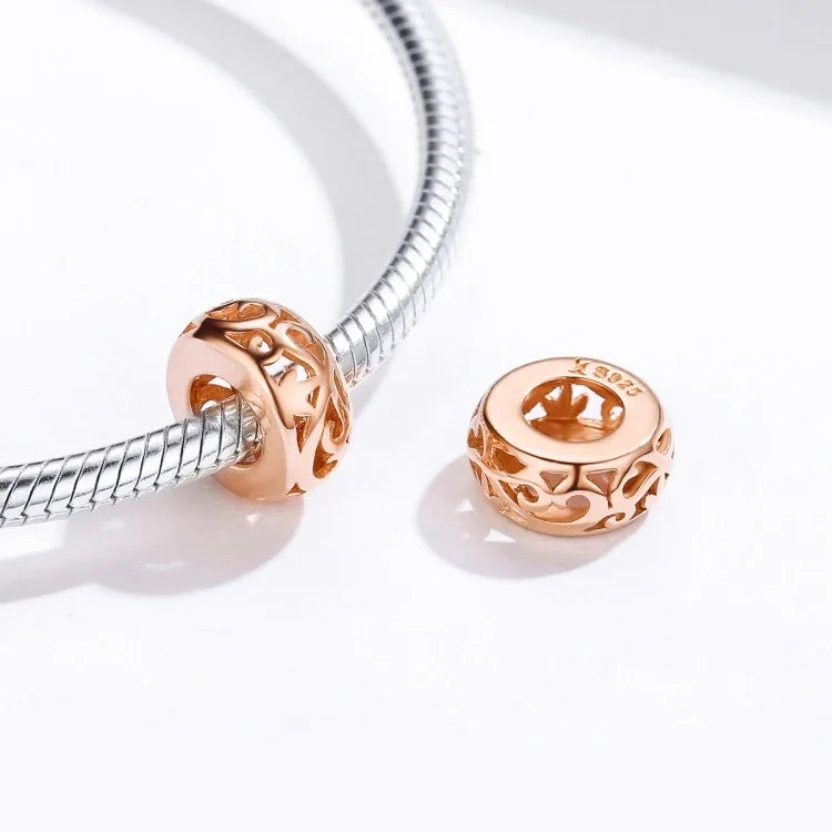 Acessórios DIY para Pulseira com Pérola em Prata Esterlina S925, Contas Soltas em Ouro Rosa Oco