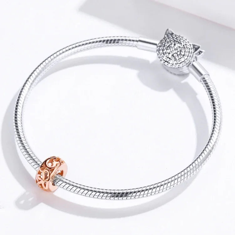 Acessórios DIY para Pulseira com Pérola em Prata Esterlina S925, Contas Soltas em Ouro Rosa Oco