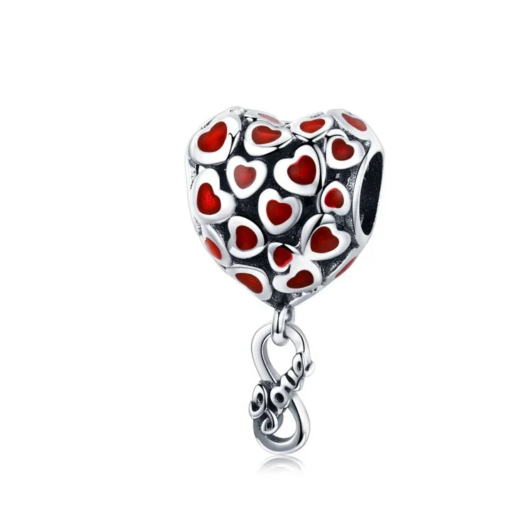 Acessórios DIY para Pulseira e Colar com Contas de Coração Vermelho em Prata Esterlina S925
